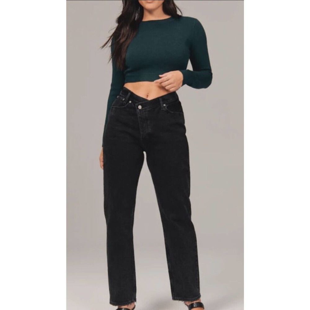 Abercrombie & Fitch The Dad High Rise •28/6R• Black Jeans Curve Love Cross Front